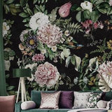 Dark Botanical Wallpaper Soft Peony Floral Bouquet Wall Mural Peel and Stick