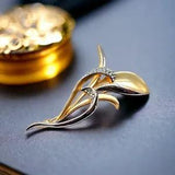 Vintage Gold Silver Lily Flower Brooch - Crystal Accents Jones NY - Statement