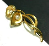 Vintage Hi-End Gold Plated & PEARL CALA LILY FLOWERS Brooch Pin Bouquet R46c