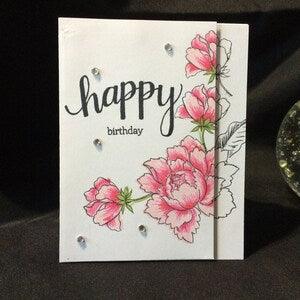 Handmade Card, Hand Stamped Card, Stamped Birthday Card, Handmade Birthday Card, Stamped Thank You Card,  Altenew Peony Bouquet Card