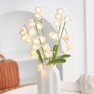 Night Light Crochet Flower Artificial Knitted Bell Orchid Creative Handmade Bouquet Wedding Party Home Decorate Festival Gifts