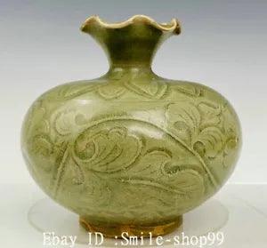5.9??? Old Song Dynasty Yaozhou Kiln Porcelain Peony Flower Pattern Vase Bottle