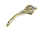 Gold Tone Costume Calla Lily Brooch w/Clear Rhinestones, 3.75??? Long