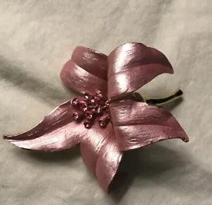 Vintage Large Enamel & Rhinestone Floral LILY Brooch Pin ~ 3???x2.5??? ~ Unsigned