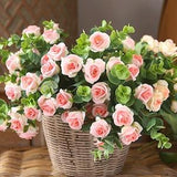 Small Rose Bouquet with Foliage, Artificial Rosa and Eucalyptus Bundle, Rustic Flower Decor, Living Room Floral Ornament, Table Centerpiece