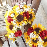 Sunflower Cascading Silk Bridal Bouquet with Real Touch Roses / Sunflower Wedding / Fall Wedding / Country Wedding / Rustic Wedding Bouquet