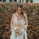 Dusty Rose Pampas Grass bouquet / Large Palm Spear bouquet / Natural Toffee wedding/ Muted earthy tones / Forever Bridal bouquet