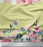 Soimoi Beige Cotton Poplin Fabric Ranunculus & Chrysanthemum Floral-ecg
