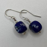 Upcycled Vintage Earrings - Art Deco Earrings - Blue Venetian Glass Earrings - Seed Pearl - Sterling Silver - Dangly Earrings - Leanne Rose