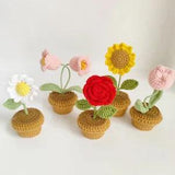 Handmade Crochet Artificial Flowers Potted Planting Home Decor Girls Women Gift