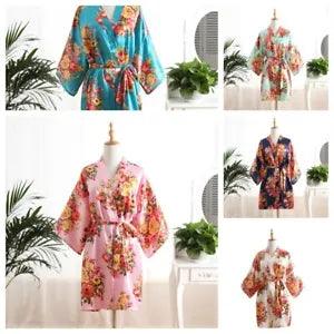 Summer Adult Colored Tiny Peony Blossom Robe Bridal Nightgown Bathrobe