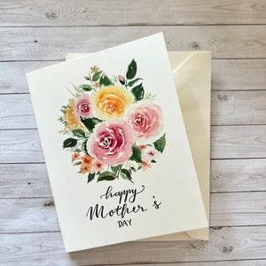 Happy mother s day card. Rose card. watercolor cards, greeting cards, floral cards. Simple sweet elegant, signature designs