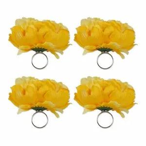 DII Modern Polyester Fabric Peony Flower Napkin Rings in Yellow (Set of 4)