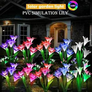 Solar Garden Stake Lily Flower Lights Outdoor Yard Decor Lamp 7 Color Change LED