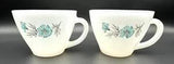 2 Vintage Fire King Oven Ware Bonnie Blue Carnation Flower Coffee Tea Cups