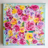 Impressionist Rose Bouquet Original Painting//Acrylic Floral Painting//8 by 8 Inch Home Decor