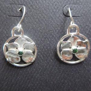 Petite Flower with Chrome Diopside Earrings, Botanical Sterling Silver Brutalist Orchid Earrings, Elven Green Gemstone Earrings