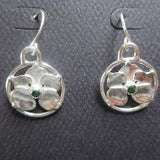Petite Flower with Chrome Diopside Earrings, Botanical Sterling Silver Brutalist Orchid Earrings, Elven Green Gemstone Earrings