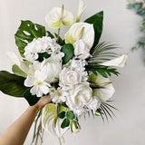 White & Green Tropical Forest Wedding Bouquet, Summer Bridal Bridesmaid Bouquet, Tropical Botanic Wedding, Rainforest Wedding,Protea Bouquet