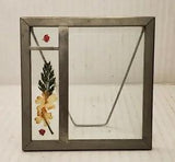 Vintage Dried Pressed Flowers Silver picture Frame photo easel cottage decor