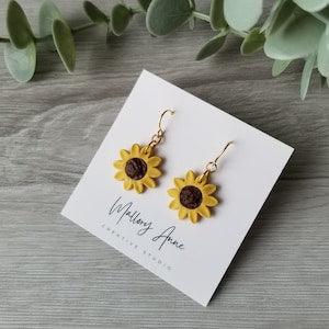 Yellow Sunflower Polymer Clay Earrings, Fall time Jewelry, Garden theme, Light weight dangle, Stainless steel