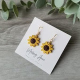Yellow Sunflower Polymer Clay Earrings, Fall time Jewelry, Garden theme, Light weight dangle, Stainless steel