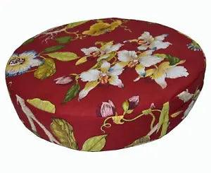 ai03r Lily Lt.Blue Green Pink Yellow Cream on Red Cotton 3D Round Cushion Cover