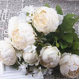 Artificial Fake Peony Silk Flowers Arrangement Bouquet for Home Milk White