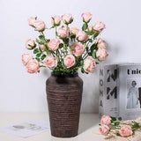 3 Heads Artificial Roses with Stems, Faux Dried Rose Bouquet, Three heads Roses, 17'' Tall