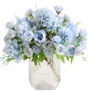 Artificial Flowers, Fake Peony Silk Peonies Bouquet Decor Blue Faux Light Blue