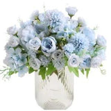Artificial Flowers, Fake Peony Silk Peonies Bouquet Decor Blue Faux Light Blue