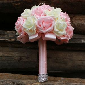 Light Pink and Ivory Rose Bouquet | Fake Wedding Bouquet for Bridal | Bridesmaid Bouquet | DJ-20