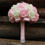 Light Pink and Ivory Rose Bouquet | Fake Wedding Bouquet for Bridal | Bridesmaid Bouquet | DJ-20