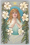 Postcard Easter Young Girl Praying Lily Flowers Star Embossed Winsch Back 1909