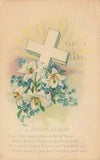 1920's  Easter Postcard White Cross, Easter Lilies, Blue Flowers, Sun Rays E264