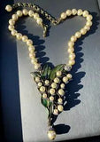 HEIDI DAUS  Lily of the Valley Faux Pearls HUGE Enamel Crystal Pendant Necklace