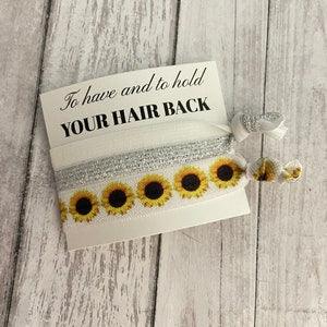 NEW! Sunflower Bridal Hair Ties, bridal shower, bridesmaids gift, bachelorette party favors, sunflower wedding decorations