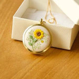 Sunflower Locket Necklace - Floral Mother Daughter Gift with Personalized Message Inside