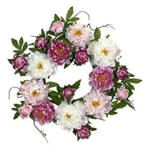 Nearly Natural Artificia Wreath 22"x5" Plastic Pink Peony+Indoor+Decorative