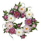 Nearly Natural Artificia Wreath 22"x5" Plastic Pink Peony+Indoor+Decorative