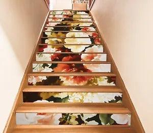 3D Peony Flowers 8436 Stair Risers Decoration Photo Mural Decal Wallpaper Rom