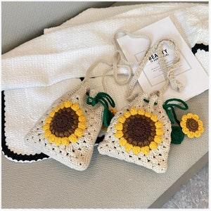 1pc Cute Sunflower Crochet Bucket Small Bag,Mini Handmade Knitted Shoulder Bag,Mobile Phone Bag