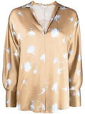 Vince Womens Blouse M Sea Carnation Satin Silk Shaped Collar Long Sleeve $445