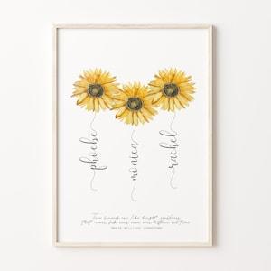 Custom Best Friend Gift, Sister Gifts, Personalized Sunflower Friendship Print, Long Distance Gift, Family Custom Birthday Gift,Best Friend