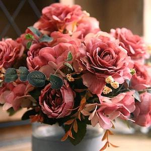 Artificial Peony Bouquet with Hydrangea, Dried Look Paeony Flower Bunch, Living Room Floral Decor, Wedding Party Arrangement, Outdoor Plant
