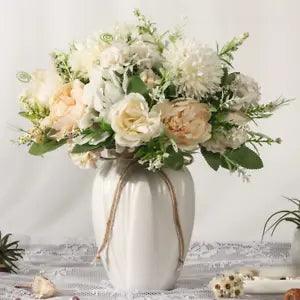 Peonies Artificial Flowers in Vase, Fake Hydrangea Silk Peony Flower Bouquet wit