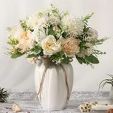 Peonies Artificial Flowers in Vase, Fake Hydrangea Silk Peony Flower Bouquet wit