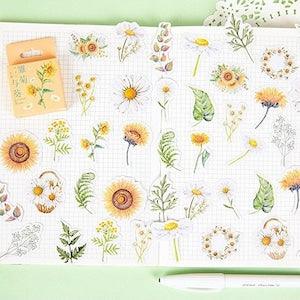 Daisy and sunflowers stickers set for journaling, plant lover gifts