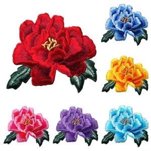 Embroidered Peony Flower Sew Iron On Patches Badges Clothes Appliques Decoration