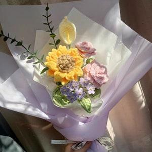 Handmade flowers bouquet, crochet flower bouquet,sunflower, bouquet for friend, valentine??s day and mother day, knitted Flowers